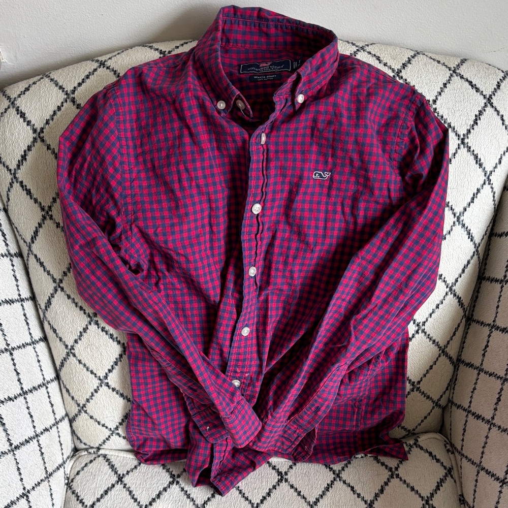 Vineyard Vines Pink and Blue Plaid Shirt